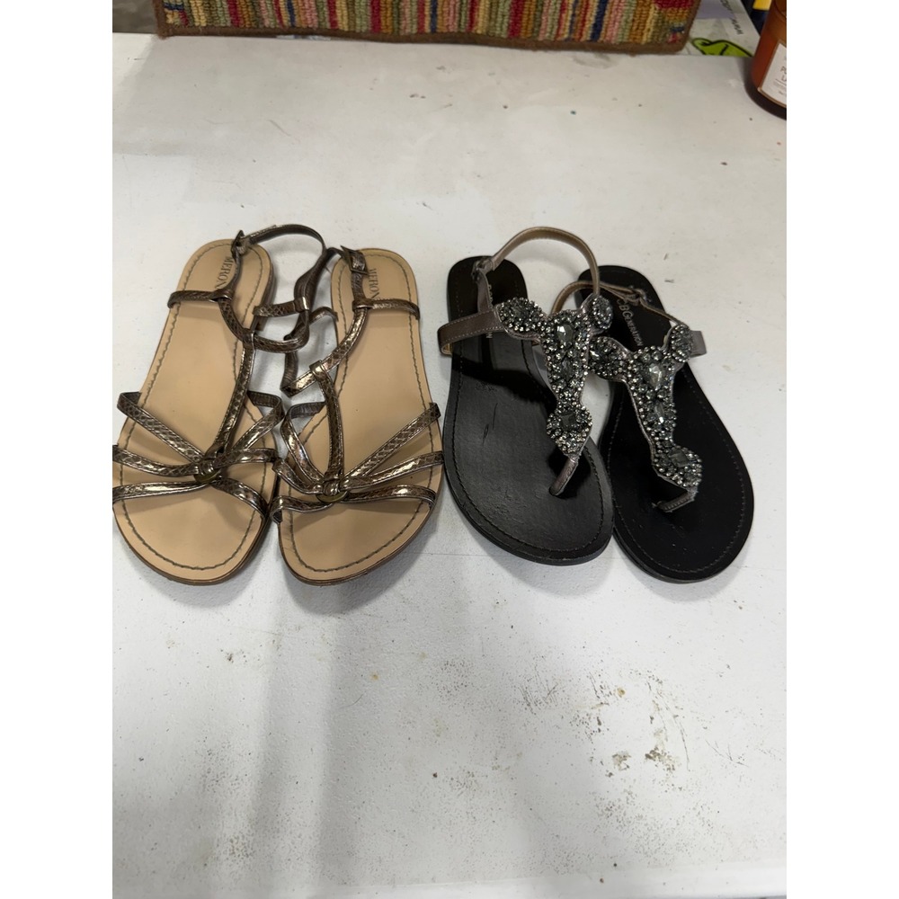 Merona & BCBGeneration Sandal Bundle Womens 8 Bronze Strappy Black Embellished